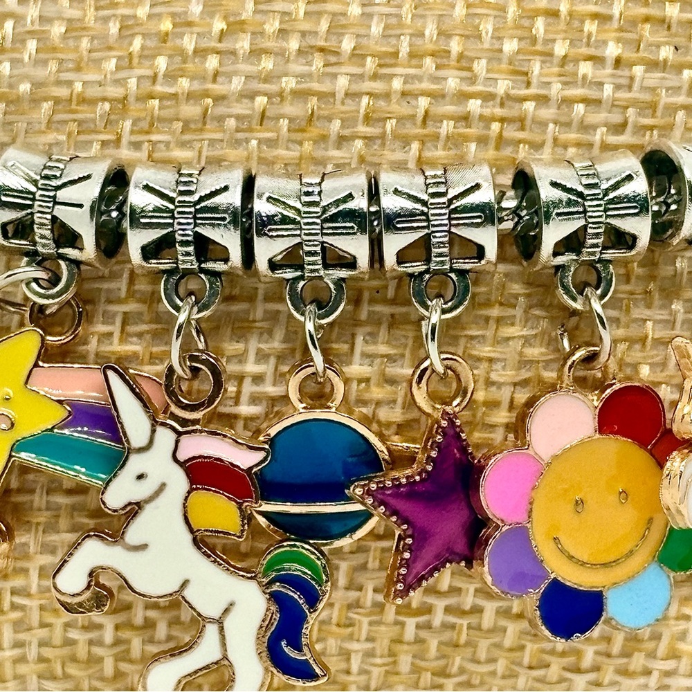 Kawaii Unicorn Rainbow Charm Pandora Style Bracelet, Colorful Enamel Charms, Y2K - Picture 5 of 16